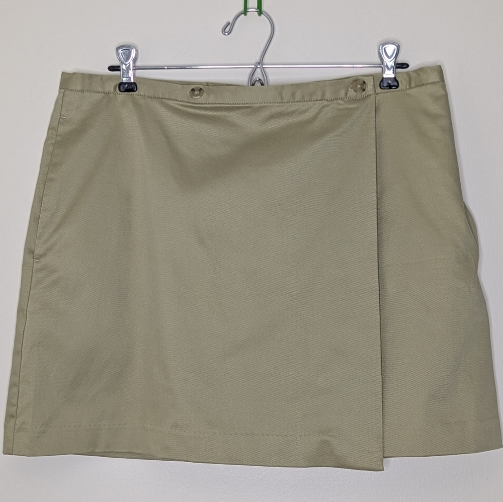 Frank And Oak Women's Large Wraparound Khaki Mini Skirt Uniform NWT
